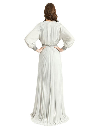 Casual Chiffon V-neck Long Sleeves A-Line Long Mother of The Bride Dresses Side Slit