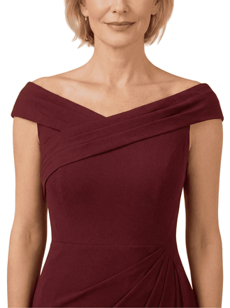 Chicsew Elegant Jersey V-Neck Cap Sleeves Mermaid Mother of The Groom Dress with Ruffle