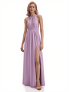 Elegant Halter A-line Chiffon Long Bridesmaid Dresses