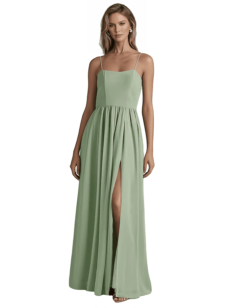 Sexy Spaghetti Straps Long A-line Chiffon Bridesmaid Dresses