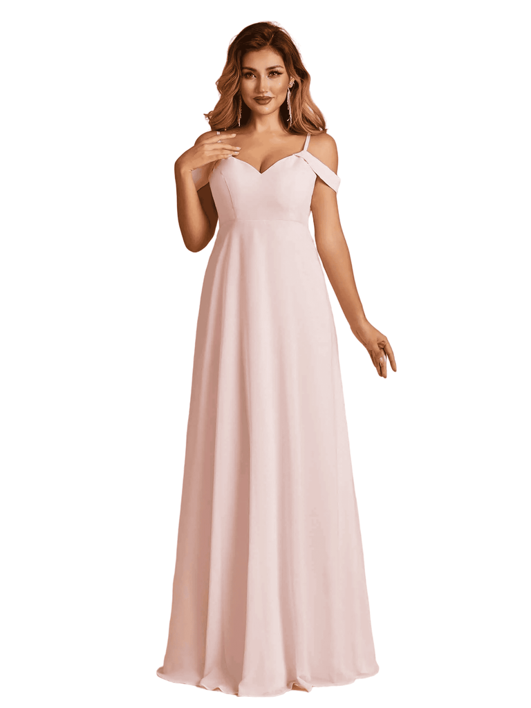 Elegant Chiffon Cold Shoulder Maxi Long Bridesmaid Dresses UK