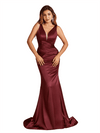 Sexy Spaghetti Straps V-Neck Mermaid Beauty Soft Satin Bridesmaid Dresses