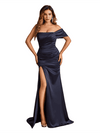 Sexy One Shoulder Mermaid Soft Satin Side Slit Beauty Long Bridesmaid Dresses