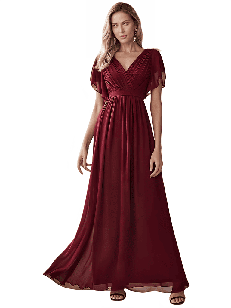 Sweet V-Neck A-line Chiffon Long Bridesmaid Dresses