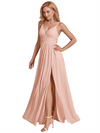 Unique A-line Spaghetti Straps Side Slit Chiffon Floor-Length Bridesmaid Dresses