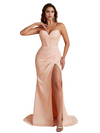 Elegant Silky Satin Sweetheart Strapless Mermaid Floor Length Bridesmaid Dresses Side Split