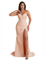 Elegant Silky Satin Sweetheart Strapless Mermaid Floor Length Bridesmaid Dresses Side Split