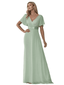 Charming V-Neck Short Sleeves A-line Chiffon Floor-length Bridesmaid Dresses