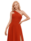 Sexy One Shoulder A-line Chiffon Long Bridesmaid Dresses