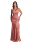 Elegant Mermaid Spaghetti Straps Silky Satin Long Bridesmaid Dresses Online Side Split