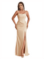 Elegant Mermaid Silky Satin Long Bridesmaid Dresses Online Spaghetti Straps Side Split
