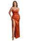 Modern Sweetheart Silky Satin Mermaid Maxi Long Bridesmaid Dresses Side Slit