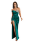 Beaded One Shoulder Mermaid Silky Satin Pretty Long Bridesmaid Dresses Side Slit