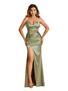 Sexy Mermaid Side Slit Twisted Knot Sweetheart Stretch Satin Floor-Length Bridesmaid Dresses