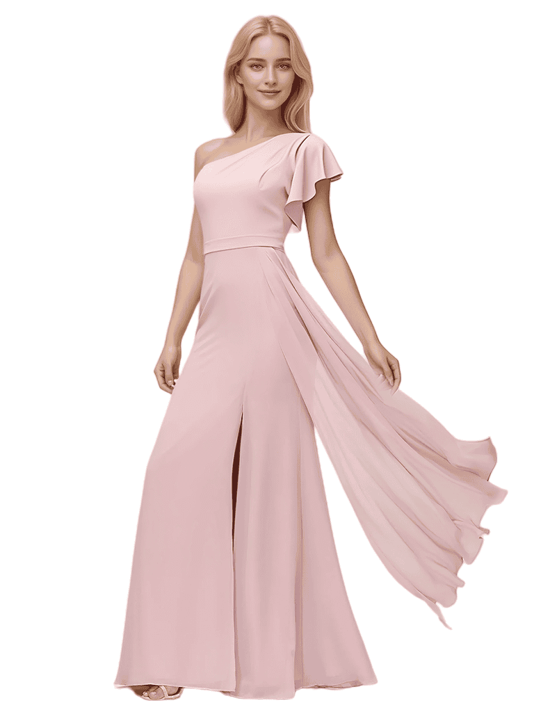 One Shoulder A-line Chiffon Long Bridesmaid Dresses