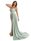 Sexy Mermaid Sweetheart Side Slit Ruched Silky Satin Unique Long Bridesmaid Dresses Online