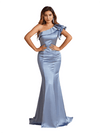 Sexy Ruffle One Shoulder Mermaid Soft Satin Beauty Long Bridesmaid Dresses