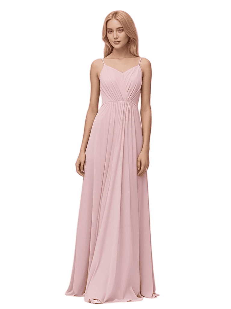 Sexy Spaghetti Straps A-line Chiffon Long Bridesmaid Dresses
