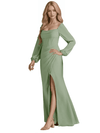 Elegant Long Sleeve Square A-line Chiffon Long Bridesmaid Dresses
