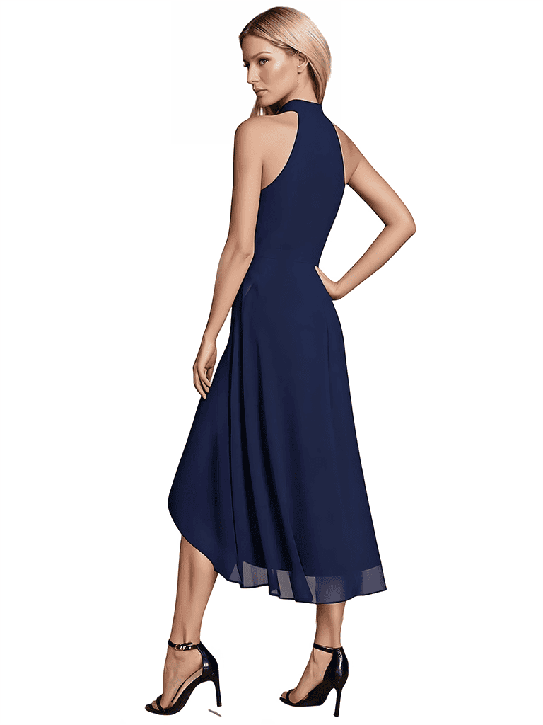 Elegant Halter Neck A-line Chiffon Tea-length Bridesmaid Dresses