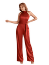 Elegant High Neck Silky Satin Long Women's Pantsuit For Bridesmaids