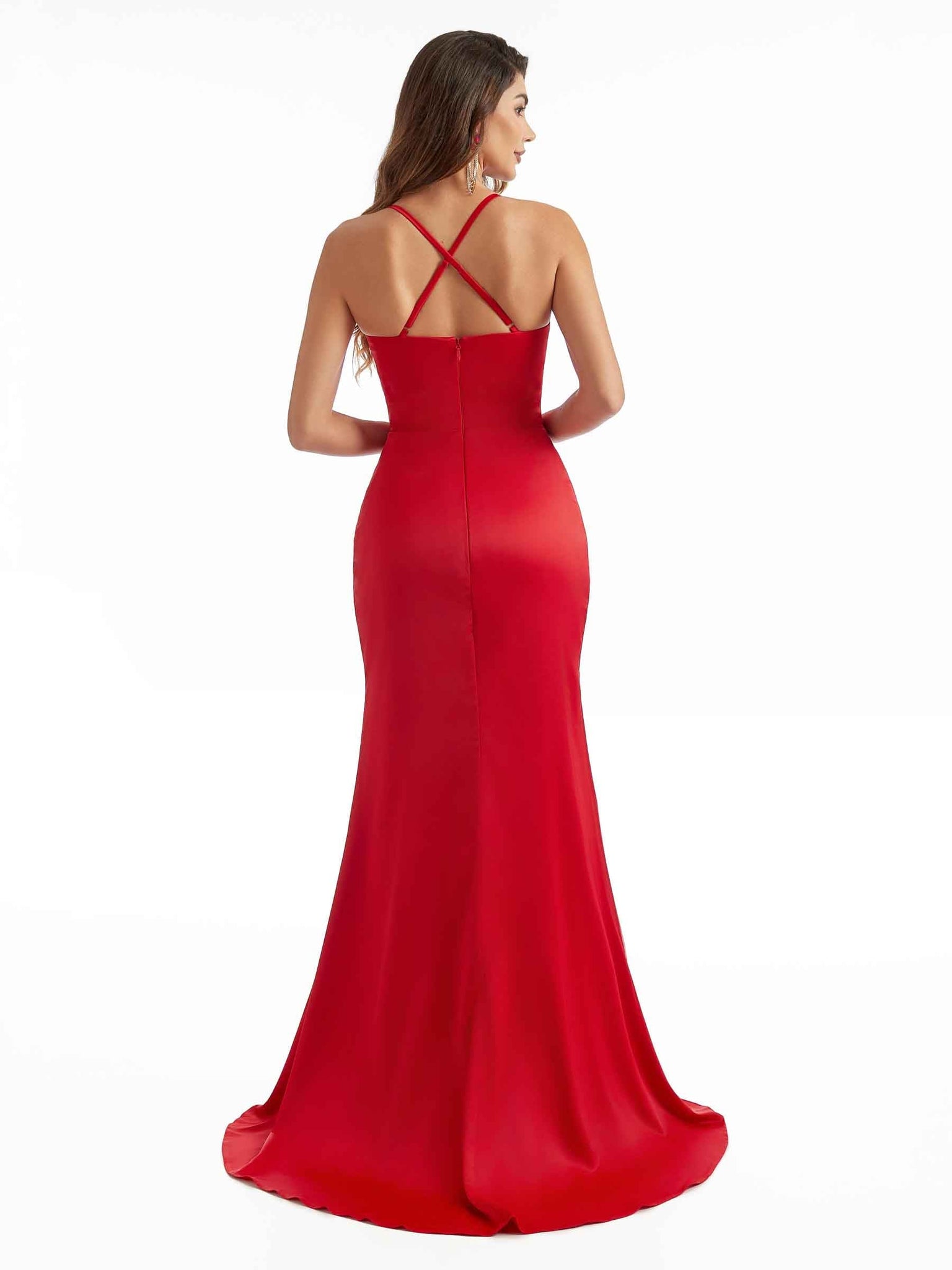 Silky Satin Mermaid Chic Criss Cross Sexy Side Split Maid of Honor Dresses UK