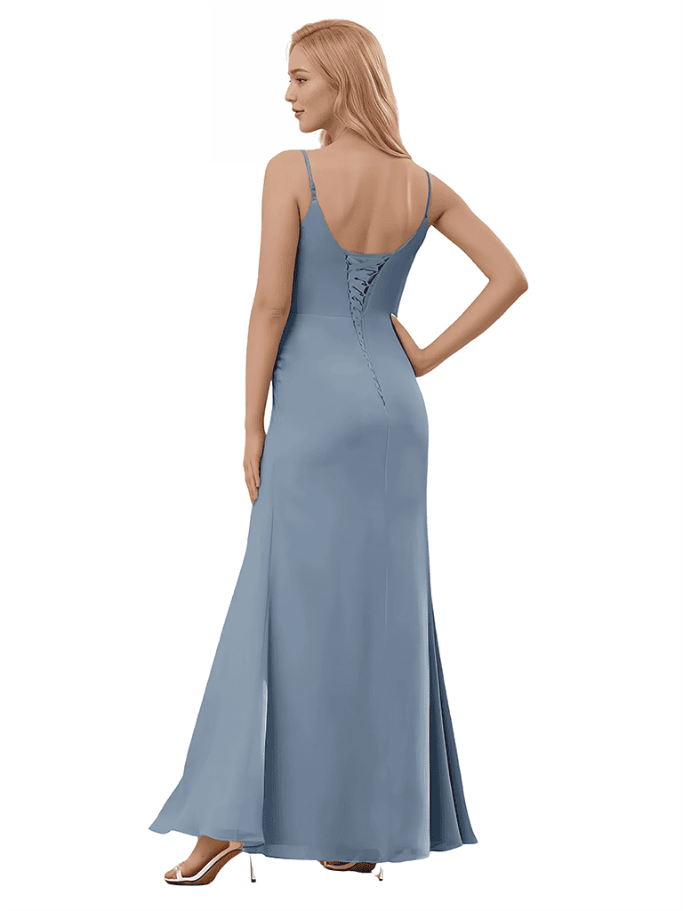 Simple Spaghetti Straps A-line Chiffon Long Bridesmaid Dresses