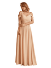 Elegant A-line Chiffon Off The Shoulder V-Neck Bridesmaid Dresses Online