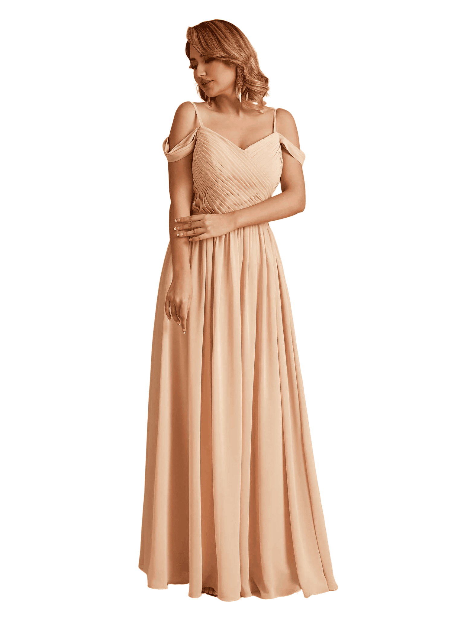 Elegant A-line Chiffon Off The Shoulder V-Neck Bridesmaid Dresses Online