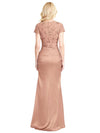 Elegant Side Slit Short Sleeves Satin Mermaid Floor-Length Mother Of The Bride Dresses
