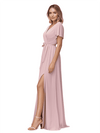 Long V-Neck A-line Chiffon  Bridesmaid Dresses