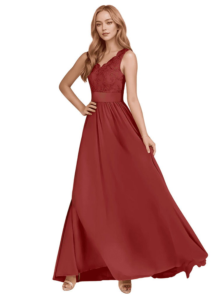 Unique A-line Spaghetti Straps Lace Chiffon Floor-Length Bridesmaid Dresses