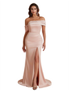 Sexy Asymmetric Off The Shoulder Long Satin Unique Formal Bridesmaid dresses Online