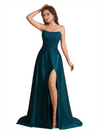 Elegant Silky Satin Strapless Sweetheart A-Line Side Slit Floor Length Bridesmaid Dresses