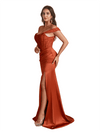 Sexy Satin Off The Shoulder Lace Mermaid Long Bridesmaid Dresses Slit