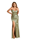 Sexy Mermaid Side Slit Twisted Knot Sweetheart Stretch Satin Floor-Length Bridesmaid Dresses