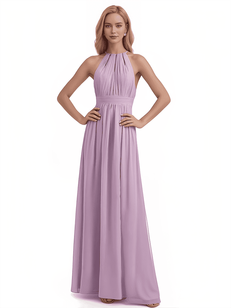 Elegant Halter A-line Chiffon Long Bridesmaid Dresses