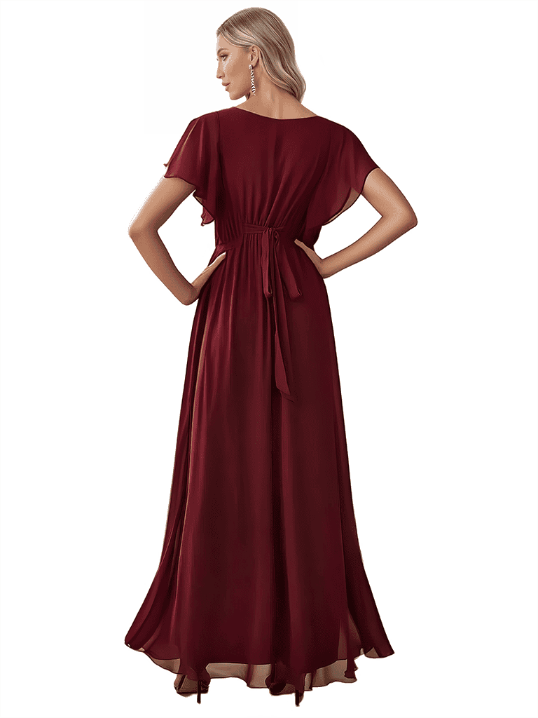 Sweet V-Neck A-line Chiffon Long Bridesmaid Dresses