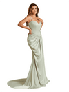 Elegant Spaghetti Straps Mermaid Ruched Satin Long Bridesmaid Dresses Online