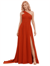 Sexy One Shoulder A-line Chiffon Long Bridesmaid Dresses