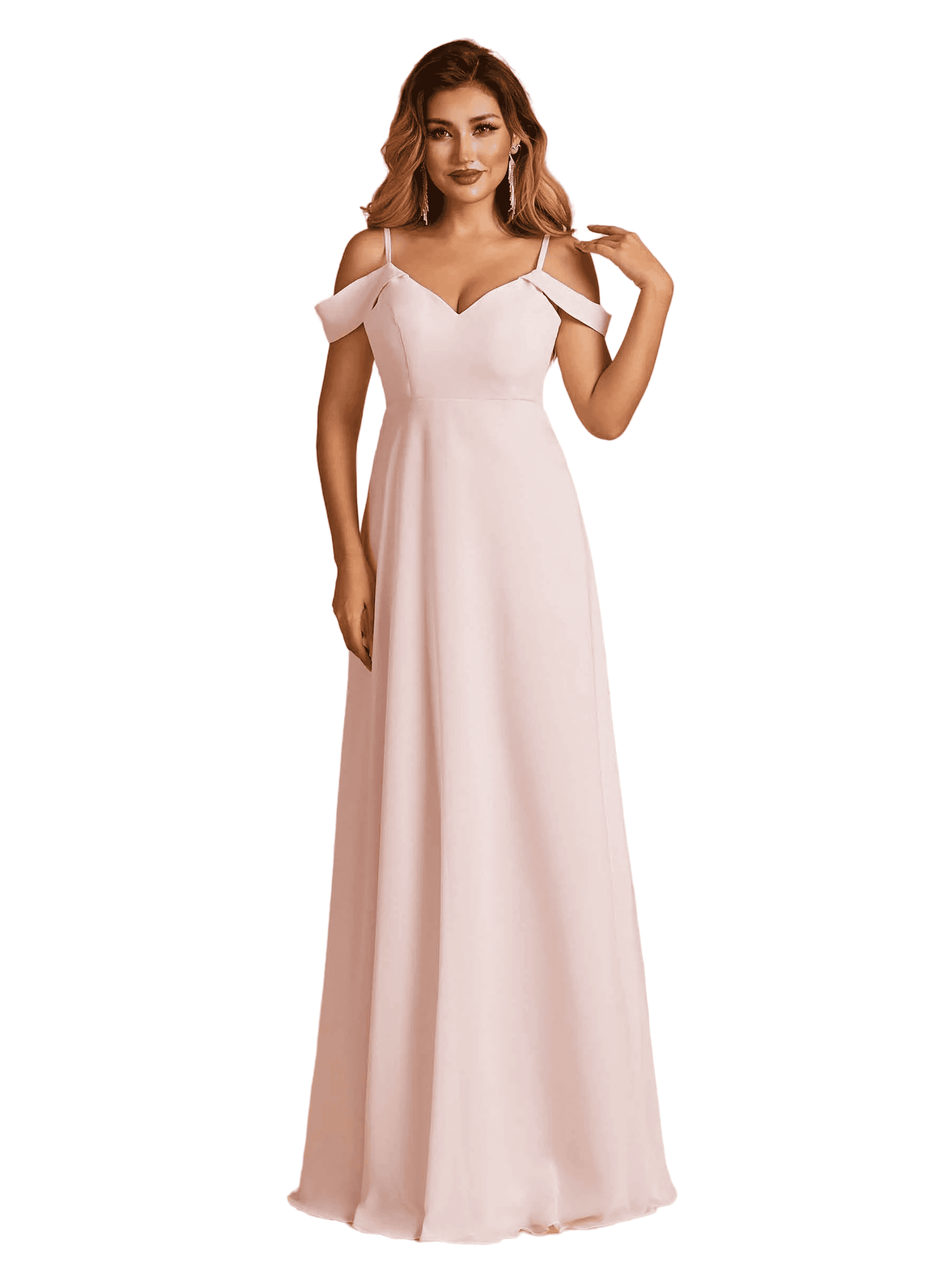 Elegant Chiffon Cold Shoulder Maxi Long Bridesmaid Dresses UK