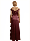 Chicsew Chic V-Neck Off Shoulder Sleeveless Satin Mother of The Groom Dress With Ruffles Side Slit