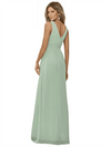 Elegant Deep V-Neck A-line Chiffon Floor-length Bridesmaid Dresses