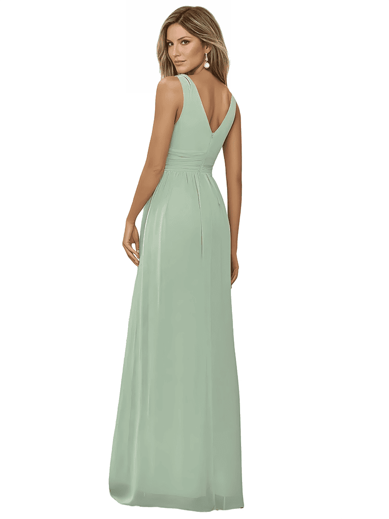 Elegant Deep V-Neck A-line Chiffon Floor-length Bridesmaid Dresses