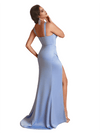 Sexy Spaghetti Straps Mermaid Soft Satin Unique Long Bridesmaid Dresses Side Slit