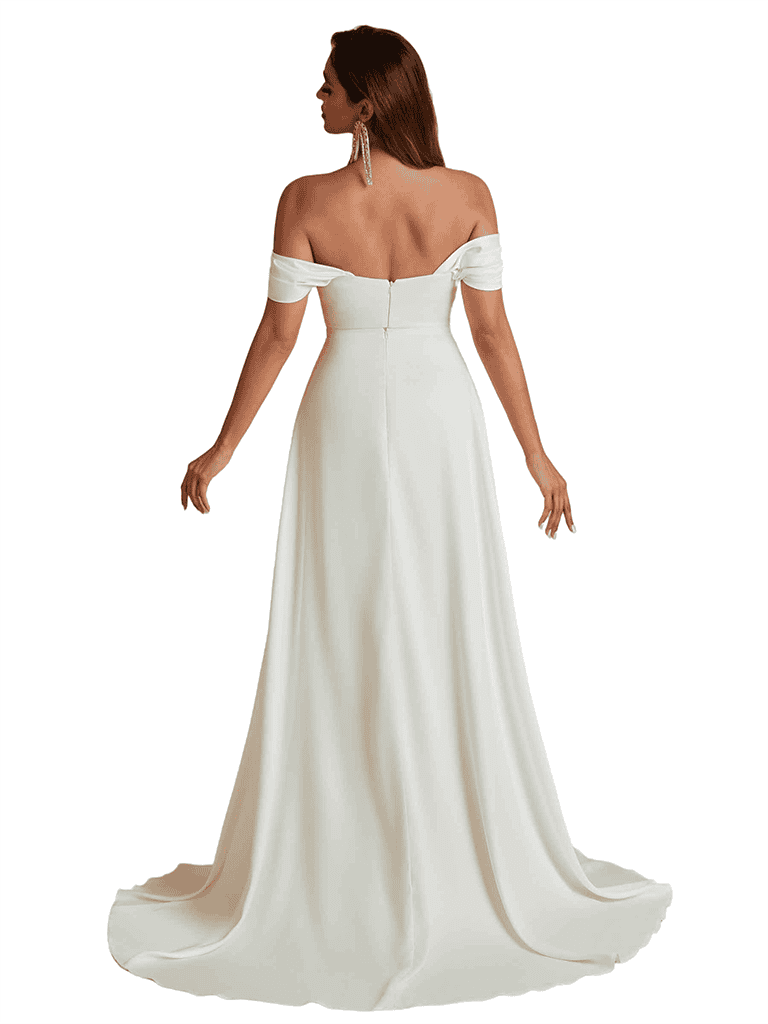 Unique Elegant Off The Shoulder Mermaid Silky Satin Long Bridesmaid Dresses Side Split