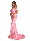Sexy Off The Shoulder Mermaid Stretch Jersey Long Bridesmaid Dresses