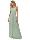 Elegant Deep V-Neck A-line Chiffon Floor-length Bridesmaid Dresses