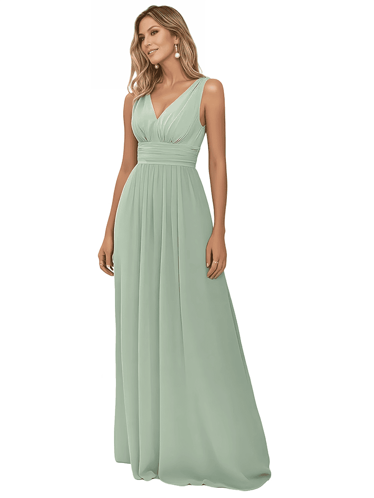 Elegant Deep V-Neck A-line Chiffon Floor-length Bridesmaid Dresses