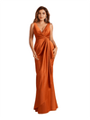 Elegant V-Neck Ruched Mermaid Satin Long Bridesmaid Dresses Online